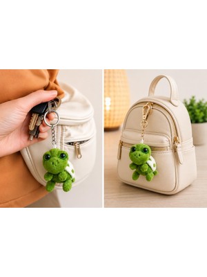 Mini Peluş Kaplumbağa Anahtarlık Yeşil Çanta Süsü Yumuşak Polyester Anahtarlık