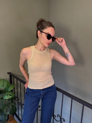 Ali Butik Krem Simli Halter Yaka Atlet