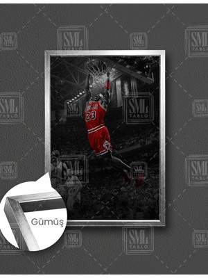 SML Tablo Michael Jordan Chicago Bulls Basketbol Nba Smaç Dikey Çerçeveli Kanvas Tablo