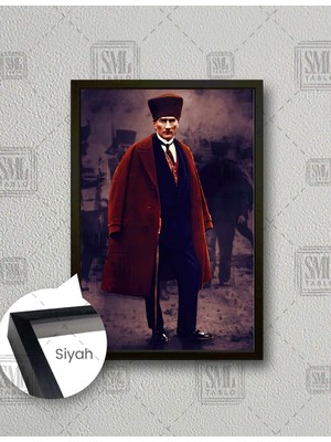 SML Tablo Omuzunda Paltosu Mustafa Kemal Atatürk Dikey Çerçeveli Kanvas Tablo