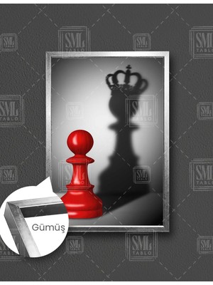 SML Tablo Gerçek Güç Kırmızı Piyon Gölgesi Şah Satranç Dikey Çerçeveli Kanvas Tablo