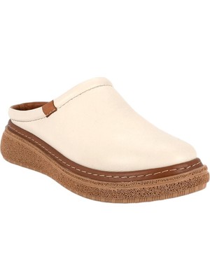 Mammamia D26YT-6140-B Krem Kadın Comfort Deri Terlik
