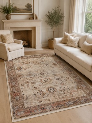 Eko Halı Pietra Pta 22 Cream Brown Sıcak Renk Tonlarını Etnik Desenlerle Buluşturan Yumuşak Tuşeli Salon Halısı Oturma Odası Halısı Mutfak Halısı Modern Makine Halısı