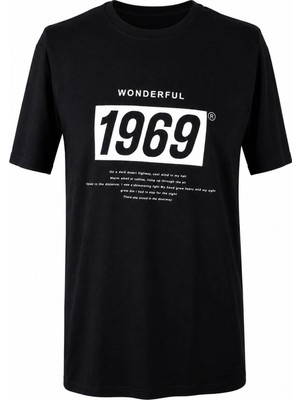 Trender Baskı Süpreme Siyah Erkek T-Shirt 226-22 1969