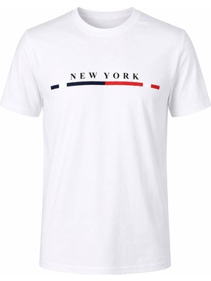 Trender New York Baskı Süpreme Beyaz Erkek T-Shirt 226-17