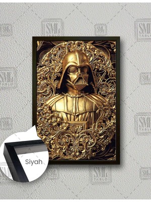 SML Tablo Darth Vader Star Wars Yıldız Savaşları Karalık Taraf Dark Side Altın Varaklı Çerçeve Dikey Çerçeveli Kanvas Tablo