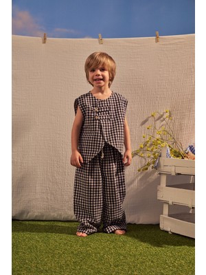Oh la la Koala For Little Ones Siyah Daisy Picnic Serisi Asimetrik Yelekli Takım