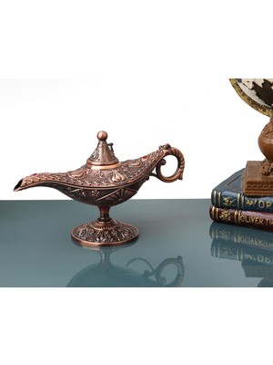 Elifeshop Lüks Döküm Alaşım Motif Işlemeli Alaaddin Sihirli Lamba Tütsülük Buhurdanlık Dekoratif Biblo 15 cm