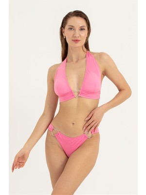 Obje Kadın Açık Pembe Kalp Detay Bikini Takım