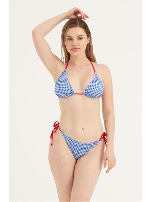 Obje Kadın Mavi Ekose Bikini Takım