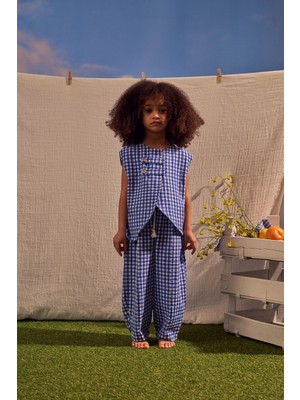 Oh la la Koala For Little Ones Mavi Daisy Picnic Serisi Asimetrik Yelekli Takım