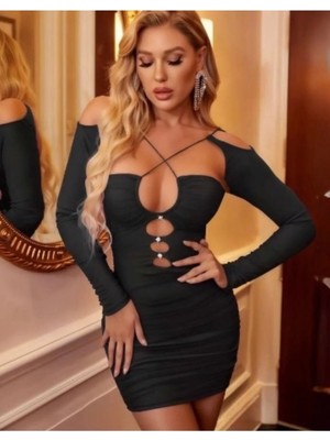 Velvet Rush Göğüs Dekolteli Ip ve Taş Detaylı Fantazi Elbise (Kutulu Gönderim)