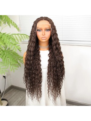 Liyuza Afro Dalga Kumral Fiber Sentetik Tül Peruk