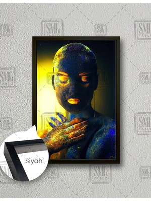 SML Tablo Neon Makyajlı Kadın Dikey Çerçeveli Kanvas Tablo