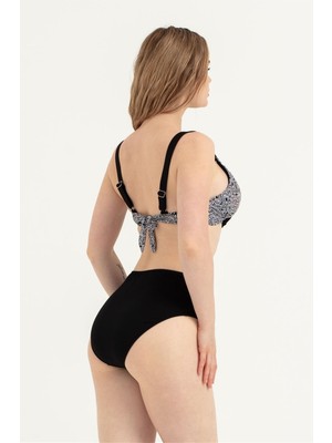 Obje Kadın Siyah Beyaz Güllü Bikini Takım