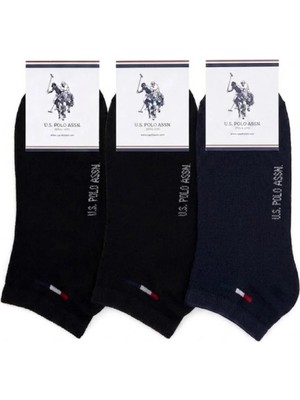 U.S. Polo Assn. 3 Çift Patik Çorap Düz Esnek Pamuklu Günlük Rahat Kullanım
