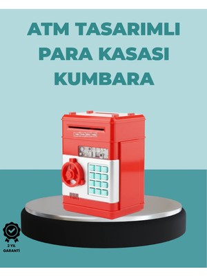 Filizora Digital Market Şifreli Kırmızı Atm Tasarımlı Çelik Kasa Görünümlü Kumbara