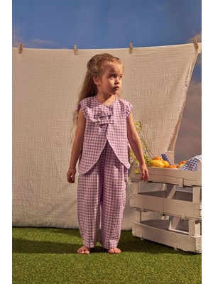 Oh la la Koala For Little Ones Lila Daisy Picnic Serisi Asimetrik Yelekli Takım