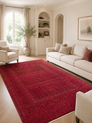 Eko Halı Pietra Pta 17 Red Sıcak Renk Tonlarını Etnik Desenlerle Buluşturan Yumuşak Tuşeli Salon Halısı Oturma Odası Halısı Mutfak Halısı Modern Makine Halısı