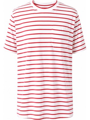Trender O Yaka Çizgili Cepli Kırmızı Erkek T-Shirt 4057
