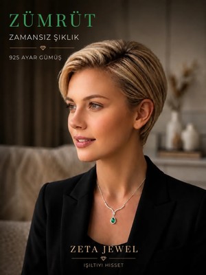 Zeta Jewel 925 Ayar Gümüş Zümrüt Taşlı Damla Kolye Işıklı Hediye Kutulu
