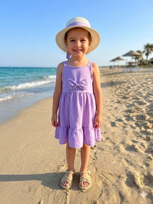 Mihra Baby Kids Kız Çocuk Fiyonk Detaylı Yazlık Elbise (Şapka Hediyeli)