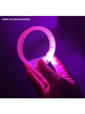 Sepetopia Pembe LED Işıklı Baskı Yapılabilen Pilli Bileklik Bilezik 1,5 cm Genişlik