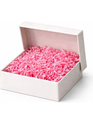 Orbak Kağıtçılık Beyaz Karton Takı Kutusu 9,5x9,5x2 cm – Kapaklı Model | 5 Adet + Pembe Kırpık Kağıtlı