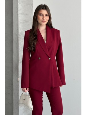 Moda Armanc Kadın Ikili Takım Blazer Ceket Pantolon - Düğme ve Pile Detaylı Şık Takım Elbise