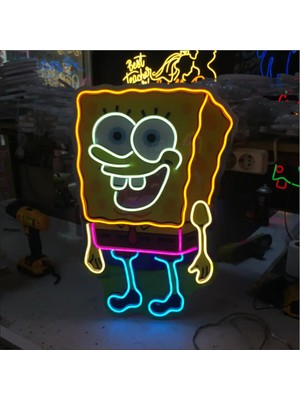 Neonled Sünger Bob (Çizgi Film Karakter) Baskılı Neon LED Dekoratif Aydınlatma