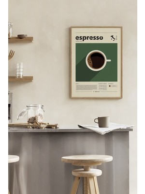 Muyika Kahve Köşesi Tablosu Ahşap Çerçeveli Retro Espresso - 50X70 cm Yeni Ev Hediyesi Modern Mutfak Dekoru
