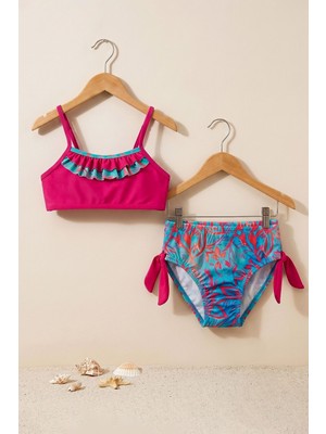Zuzunga Kız Çocuk Renkli Tropik Desen Bikini Takımı