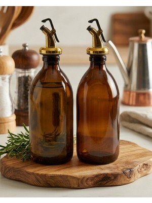 JUNIBELIW 2 Adet Amber Cam Şişe Sofra Üzeri Yağdanlık Sirke Limon Yağ Şişesi Sirkelik, Limonluk 500ML