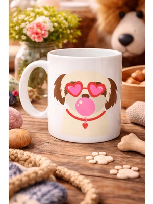 Renas Store Kalpli Gözlüklü Shih Tzu Tasarımlı Porselen Kupa Model 53 – Sevimli Figürlü Kahve & Çay Kupas