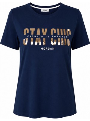 Trender Stay Chıc Baskı Lacivert Kadın T-Shirt 26YDT1000098