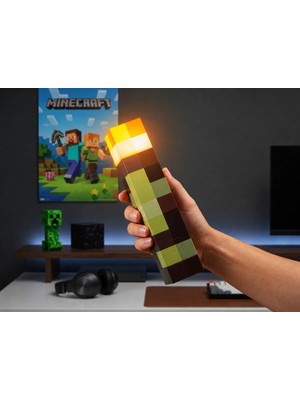 Plastora Home Minecraft Meşale Madenci Gece LED Işığı Type-C Şarjlı Duvara Monte Edilebilir Lamba