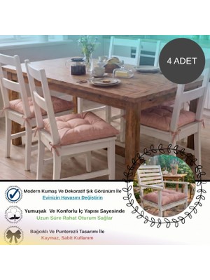 Bhomes Concept 4 Adet - 40x40 Cm Lüks Süet Dokulu  Gül Kurusu Sandalye Minderi - %100 Silikon Elyaf Dolgulu Yıkanabilir Minder