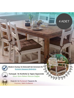 Bhomes Concept 4 Adet - 40x40 Cm Lüks Süet Dokulu  Kahverengi Sandalye Minderi - %100 Silikon Elyaf Dolgulu Yıkanabilir Minder