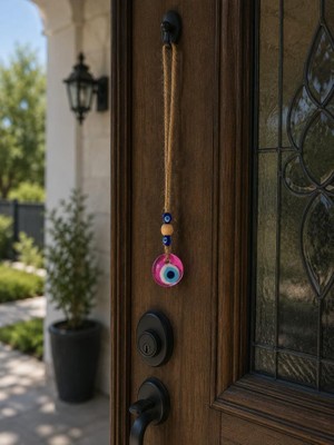 Nazar Boncuğu Dikiz Aynası Süsü Pembe Renkli 3 cm Duvar Süsü El Yapımı Cam Kapı Süsü