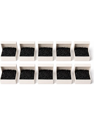 Orbak Kağıtçılık Beyaz Karton Takı Kutusu 9,5x9,5x2 cm – Kapaklı Model | 10 Adet + Siyah Kırpık Kağıtlı