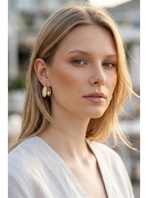 Xuping Jewelry Gosessa Kadın Zirkon Taşlı Mürdüm Mineli Gold Halka Küpe