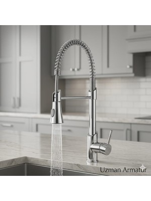 Uzman Armatür Telli Paslanmaz Çelik Krom Eviye Mutfak Bataryası ve Musluğu/kir Yapmaz/