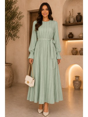 Mk Moda Başak Fırfırlı Kuşaklı Elbise