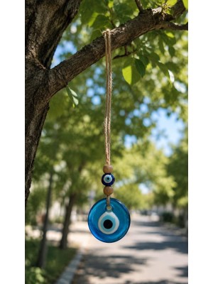 Nazar Boncuğu Dikiz Aynası Süsü Mavi Renkli 4 cm Duvar Süsü El Yapımı Cam Kapı Süsü