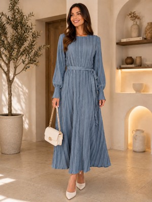 Mk Moda Başak Fırfırlı Kuşaklı Elbise