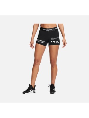 Nike Pro Dri-Fit Mid-Rise 3" Kadın Grafik Antrenman Şortu Siyah | DX0076-010