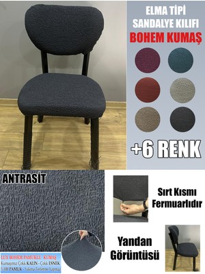 Home Elma Tipi Sandalye Kılıfı Lüx Bohem Kumaş Çok Kalın %100 Pamuk, Sırt Arkası Dahil Kapanıyor Fermuarlı