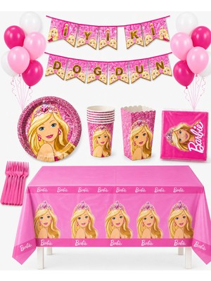 Barbie Temalı 52 Parça 8 Kişilik Doğum Günü Seti Tabak Bardak Balon Flama