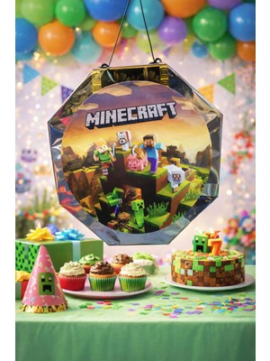 Minecraft Temalı Pinyata ve Sopası – Katlanabilir Doğum Günü Parti Oyunu 40 cm Konsept Seçenekli