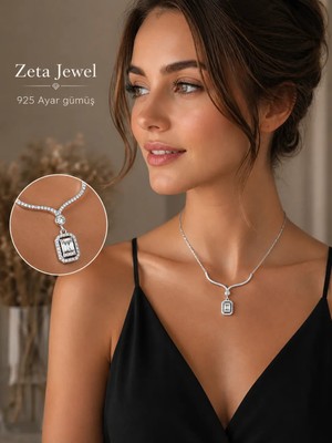 Stil Jewel Zeta Jewel 925 Ayar Gümüş Çoklu Baget Taşlı  Kolye Işıklı Hediye Kutulu